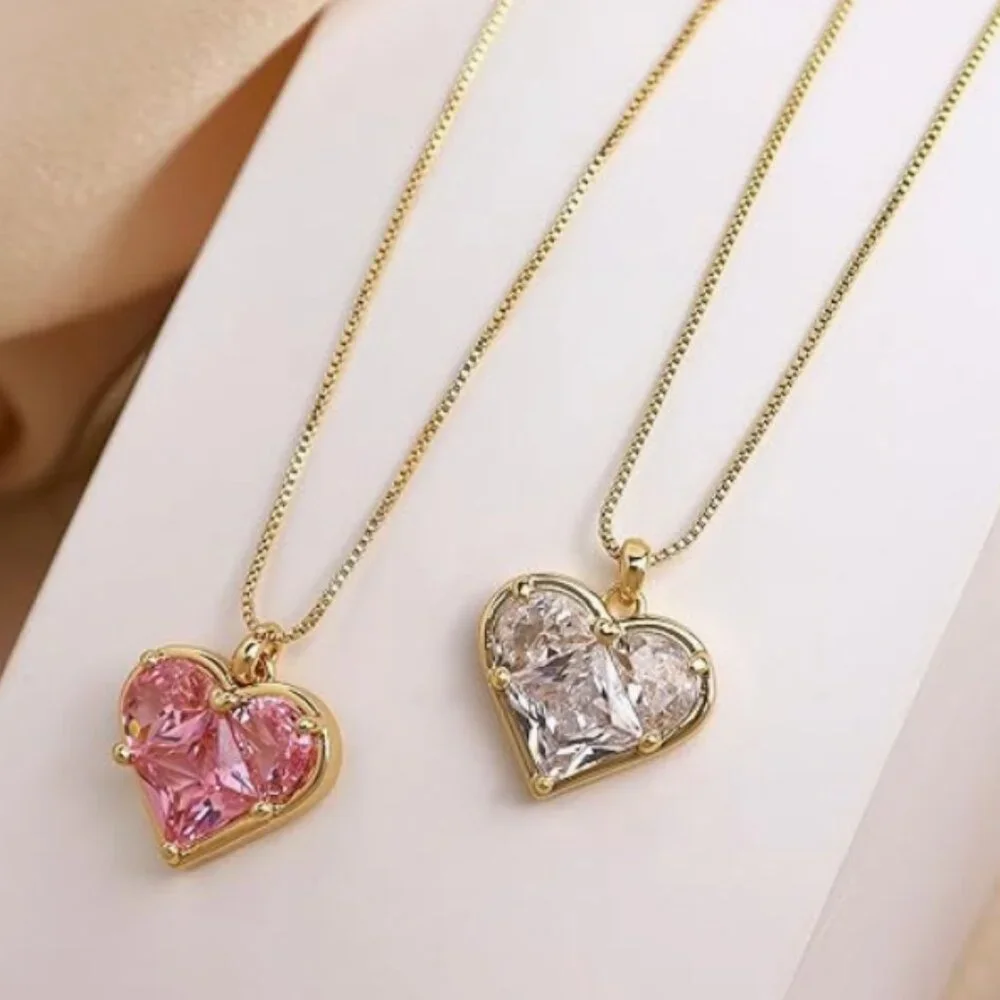 Pink Heart Rhinestone Necklace